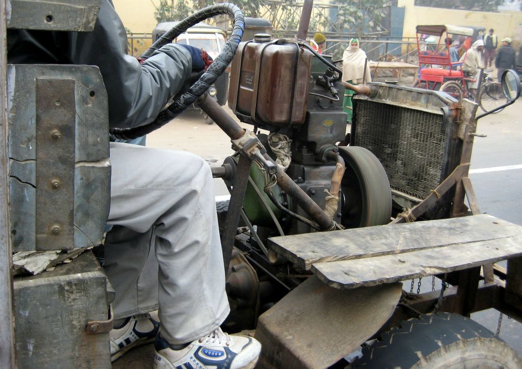 Horrors! There is a lot of ingenuity that went into this DIY vehicle, but no guard on the V belt.